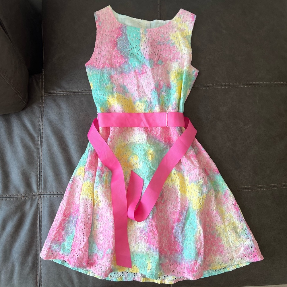 Place Multicolor Lace Dress with Pink Belt